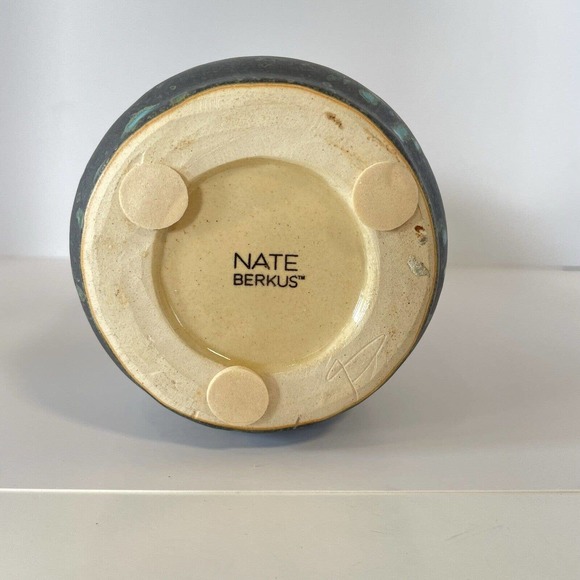 Handcrafted Vase Charcoal Matte Turquoise Splatter Berkus 8in Modern Western - Picture 5 of 9